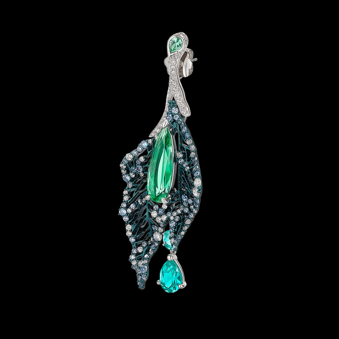 Paraiba Atlantis Earrings, Earring, Anabela Chan Joaillerie - Fine jewelry with laboratory grown and created gemstones hand-crafted in the United Kingdom. Anabela Chan Joaillerie is the first fine jewellery brand in the world to champion laboratory-grown and created gemstones with high jewellery design, artisanal craftsmanship and a focus on ethical and sustainable innovations.